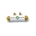Pendentif cylindre doré avec émail blanc et motif œil protecteur sur chaîne fine - Style Cylindrique Mauvais Œil Blanc (TZ-TP1014-02-white)