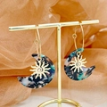 Böhmische große Creolen mit 14K Goldsonne und blauem Marmor-Halbmond-Anhänger - Sonne und Mond Design (TZ-E0122-02-sun)