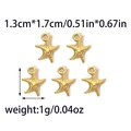 Set of five golden starfish charms in stainless steel with textured finish, 1.3cm x 1.7cm - Gold Starfish (TZ-TP0871-02)