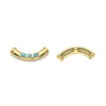 Macro detail of gold-plated curved earring with turquoise stones and hollow back design - Blue Inlay