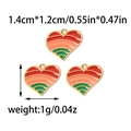 Golden heart-shaped enamel earrings with colorful stripes and polished finish - Four Color Striped Enamel Heart Charm (TZ-TP0667-02)