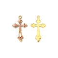Gothic gold plated cross pendant with pink enamel and sparkling white rhinestone inlay - Red Cross Style (TZ-TP1039-02-red)