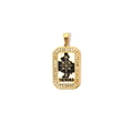 Detailopname van gouden hanger met wereldkaart, zwart emaille en rand van strassteentjes - De Wereldstijl (TZ-TP0600-02)