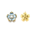French vintage light blue enamel flower pendant with pearl center and gold finish - Blue Enamel Pearl Flower Style