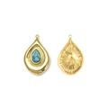 Gold-plated teardrop pendant with turquoise stone inlay and engraved radial pattern back - Blue Water Drop (TZ-TP1023-02-blue)