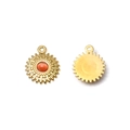 Golden sunburst charms with orange gemstones and metal dot texture for DIY jewelry - Sun Shape Pendant (TZ-TP1201-02-red)