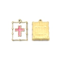 Gold-plated rectangle cross pendant with white enamel and pink drip oil finish - Cross Shape(TZ-TP1032-02-pink)