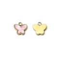 Colgantes de mariposa de esmalte rosa brillante con bordes dorados para joyería DIY - Mariposa de Brillo Rosa Borde Dorado (TZ-TP1093-02-pink)