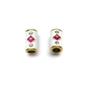Stainless steel cylindrical charm with red ruby crystal and gold edges for jewelry DIY - White (TZ-TP1016-02-white)