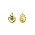 Polished 18K gold teardrop pendant featuring a green stone inlay and sunburst texture - Green Water Drop (TZ-TP1023-02-green)
