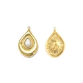 Detail of gold teardrop charms with white stone inlay and sunburst texture on back - White Teardrop (TZ-TP1023-02-white)