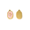 Ciondolo tulipano ovale dorato in acciaio inossidabile con smalto rosa per gioielli - Stile Ovale Tulipano (TZ-TP1542-02-pink)