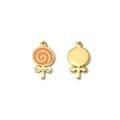 Gold stainless steel lollipop flower pendant with orange enamel and blue bow detail - Lollipop Style (TZ-TP1110-02-orange)