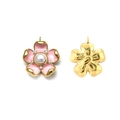 Elegant 18K gold stainless steel flower pendant with pink enamel and pearl accents - Pink Enamel Pearl Flower Style