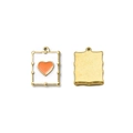 Golden rectangle pendant with red heart and white enamel for DIY jewelry making - Square Heart Plate (TZ-TP1036-02-orange)