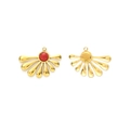 Golden fan-shaped pendant with red gemstone inlay and smooth polished reverse side - Fan Radial Style (TZ-TP1203-02-red)