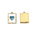 Golden rectangular heart pendants with white enamel and bamboo texture for DIY jewelry - Deep Blue Heart Bamboo Frame Pendant (TZ-TP1036-02-blue)