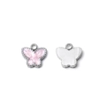 Colgante mariposa vintage de acero inoxidable con esmalte rosa para joyas DIY - Mariposa de Esmalte Rosa Borde Plateado (TZ-TP1093-01-pink)