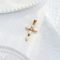 Polished gold stainless steel cross pendant with white oval stone inlays for jewelry DIY - White/Gold
