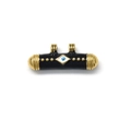 Detail des Evil Eye Zylinderanhängers mit schwarzer Emaille und goldenen Akzenten - Schwarze Böser Blick Zylinderperle (TZ-TP1014-02-black)