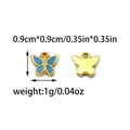 Blue enamel butterfly charm with gold frame showing dimensions 0.9x0.9cm and weight 1g - Blue Enamel Small Butterfly Style