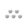 Close-up of five silver stainless steel spacer beads with detailed rope and floral relief - Silver Twisted Pattern Cylinder Spacer Bead (TZ-TP0866-01)