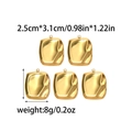 Detailed size view of five square 18K gold stainless steel pendants with rippled texture - Irregular Wrinkled Square Charm (TZ-TP0745-02)