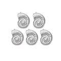 Detailed view of five silver stainless steel spiral seashell charms for DIY jewelry making - Silver (Nautilus)