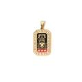 Detailed view of a gold Chariot tarot pendant with red and black enamel and rhinestones - The Chariot Tarot Pendant (TZ-TP0612-02)