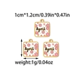 Detail of 18K gold stainless steel April charm with white enamel and pink floral pattern - April Square Charm