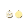 Detalle de colgante de mariposa octogonal con esmalte blanco y acabado de acero dorado - Colgante De Mariposa Octogonal (Blanco) (TZ-TP1094-02-white)