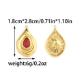 Detailed front and back view of 18K gold stainless steel drop pendant with red stone inlay - Red Water Drop (TZ-TP1023-02-red)