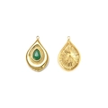 18K gold plated stainless steel teardrop pendant with green stone and sunburst engraving - Green Water Drop (TZ-TP1023-02-green)