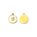 Golden irregular round pendant with white enamel and heart center for DIY necklaces - White Enamel Heart Style (Gold Base)