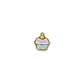 Detailed view of cupcake-shaped enamel pendant with golden trim for DIY jewelry - Purple Blue Cake