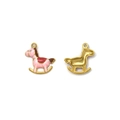 Goldene Schaukelpferd Anhänger für DIY Schmuck mit rosa und roter Emaille Veredelung - Rosa Schaukelpferdstil (TZ-TP1738-02-pink)
