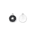 Stainless steel round pendant with black enamel finish and silver five-petal flower design - Black Enamel Flower Style (Silver Base)