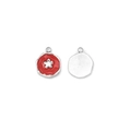 Red enamel round flower charm pendant in stainless steel for DIY jewelry making - Red Enamel Flower Style (Silver Base)