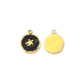 Irregular black enamel gold star charm pendant with textured metallic border - Black Enamel Flower Style (Gold Base)
