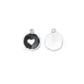Irregular round stainless steel pendant with black enamel and heart detail - Black Enamel Heart Style (Silver Base)