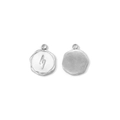 Polished stainless steel round charm pendant featuring a lightning bolt symbol - White Enamel Lightning Style (Silver Base)