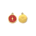 Red enamel round lightning charm in gold stainless steel for DIY jewelry necklace - Red Enamel Lightning Style (Gold Base)