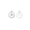 Silver stainless steel round pendant with white enamel and star charm for DIY jewelry - White Enamel Star Style (Silver Base)