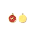 Golden round pendant charm with red enamel finish and raised star for DIY jewelry - Red Enamel Star Style (Gold Base)