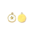 Golden stainless steel round pendant with white enamel and star detail for DIY jewelry - White Enamel Star Style (Gold Base)
