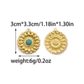 Detail view of sunflower pendant showing dimensions 3x3.3cm and turquoise inlay - Sunflower Shape Texture Style (TZ-TP2127-02)