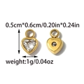 Macro view of gold heart pendants with clear zircon stones and precise dimensions - Rhinestone Heart Shape (TZ-TP1884-02)