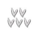 Five heart-shaped stainless steel pendants with textured molten silver finish on white background - Silver Hammered Heart Style (TZ-TP0836-01)