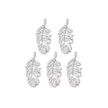 Set de cinco colgantes de plumas en acero inoxidable plateado para hacer joyería DIY - Forma de Pluma (TZ-TP0860-01)