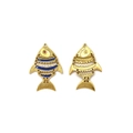 Bewegliche Fisch-Anhänger in Gold und Blau mit Schuppendetails und Metallglanz - Gold Blau Emaille Fisch Stil (TZ-TP1873-02-blue)